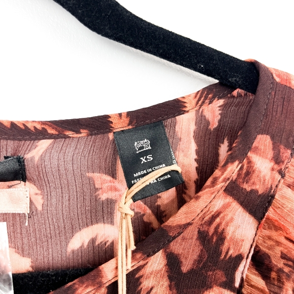 NWT Scotch & Soda Brown Palm Tree Patterned Sheer Blouse - Picture 10 of 13